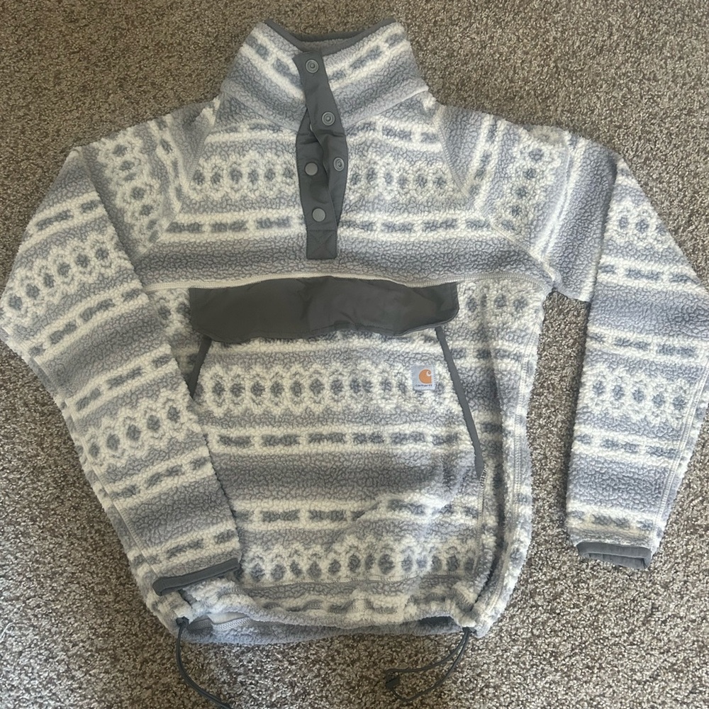 Carhartt Gray and White Fleece Pullover